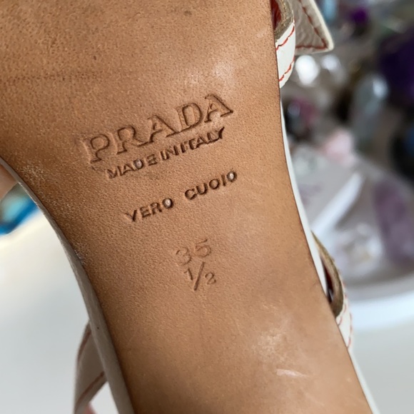 Prada white/orange leather heels 35.5 - Picture 4 of 8